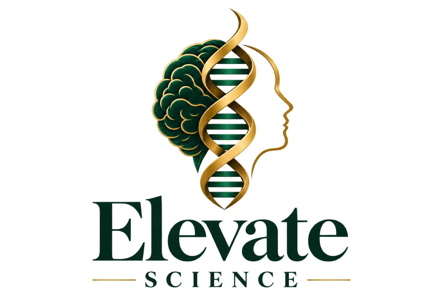 Elevate Science - profile silhouette with brain and DNA helix